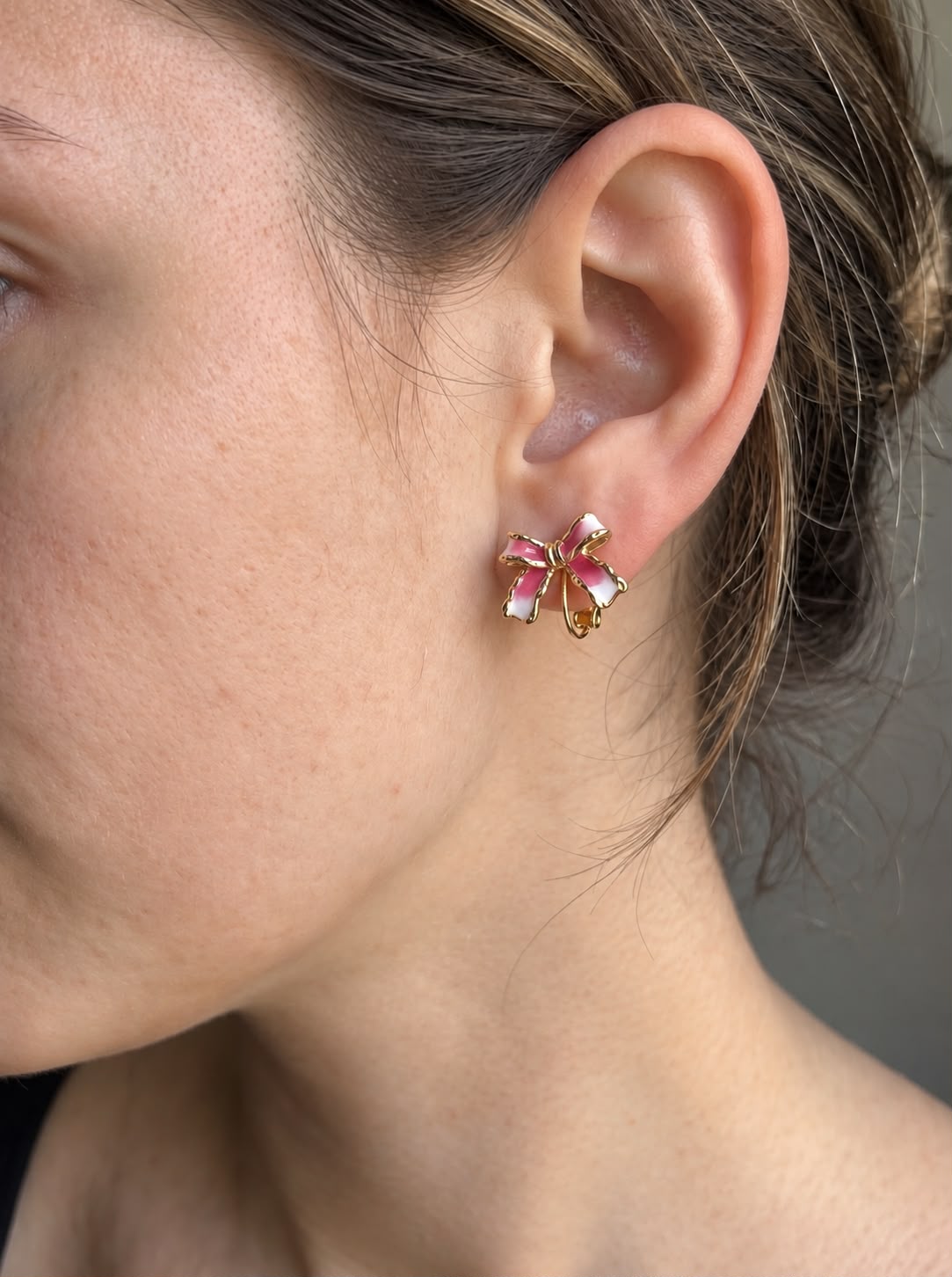 Pink Bow Ear Rings