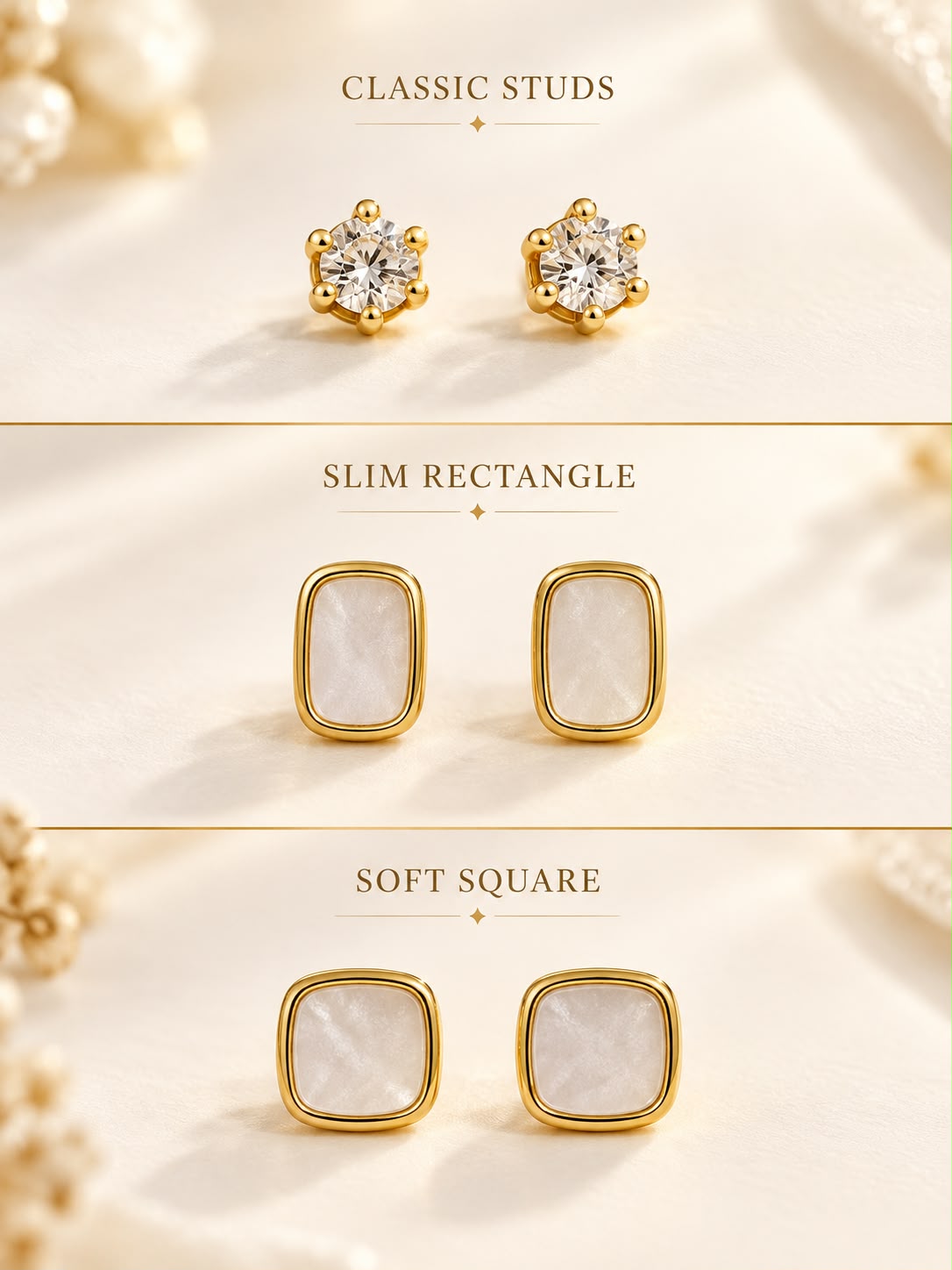 3 Piece White Stud Set
