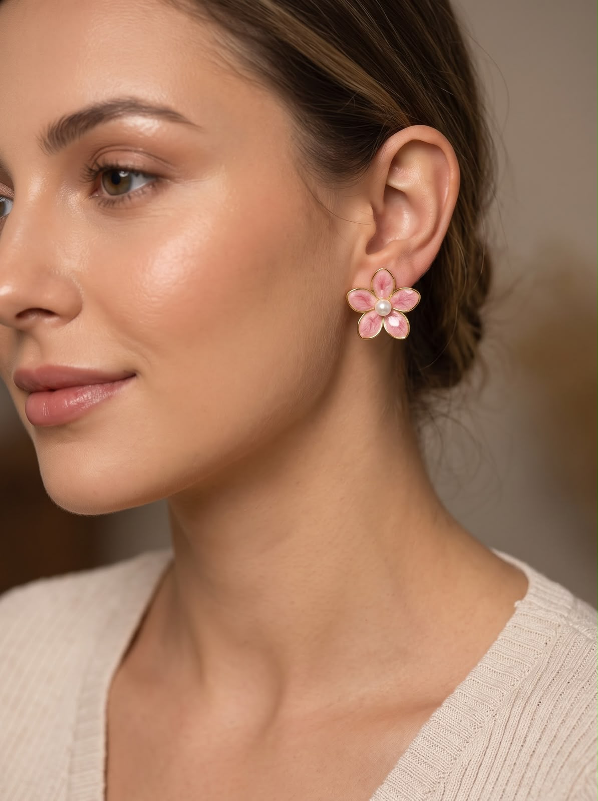 Pink Flower Petal Ear Rings